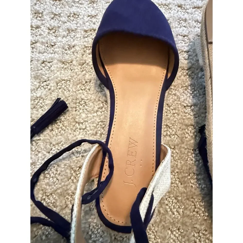 Women's J.Crew Microsuede Lace-Up Espadrilles Flats Navy Size 6 J0839